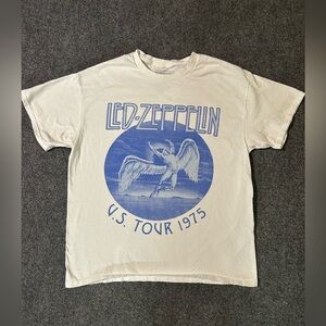 Led Zeppelin U.S. Tour 1975 Short Sleeve Tee - White/Blue size Large